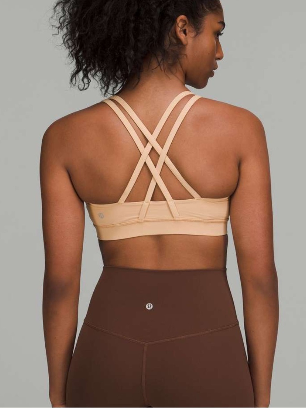 lululemon athletica Energy Bra in Beige with Strappy Crisscross Back